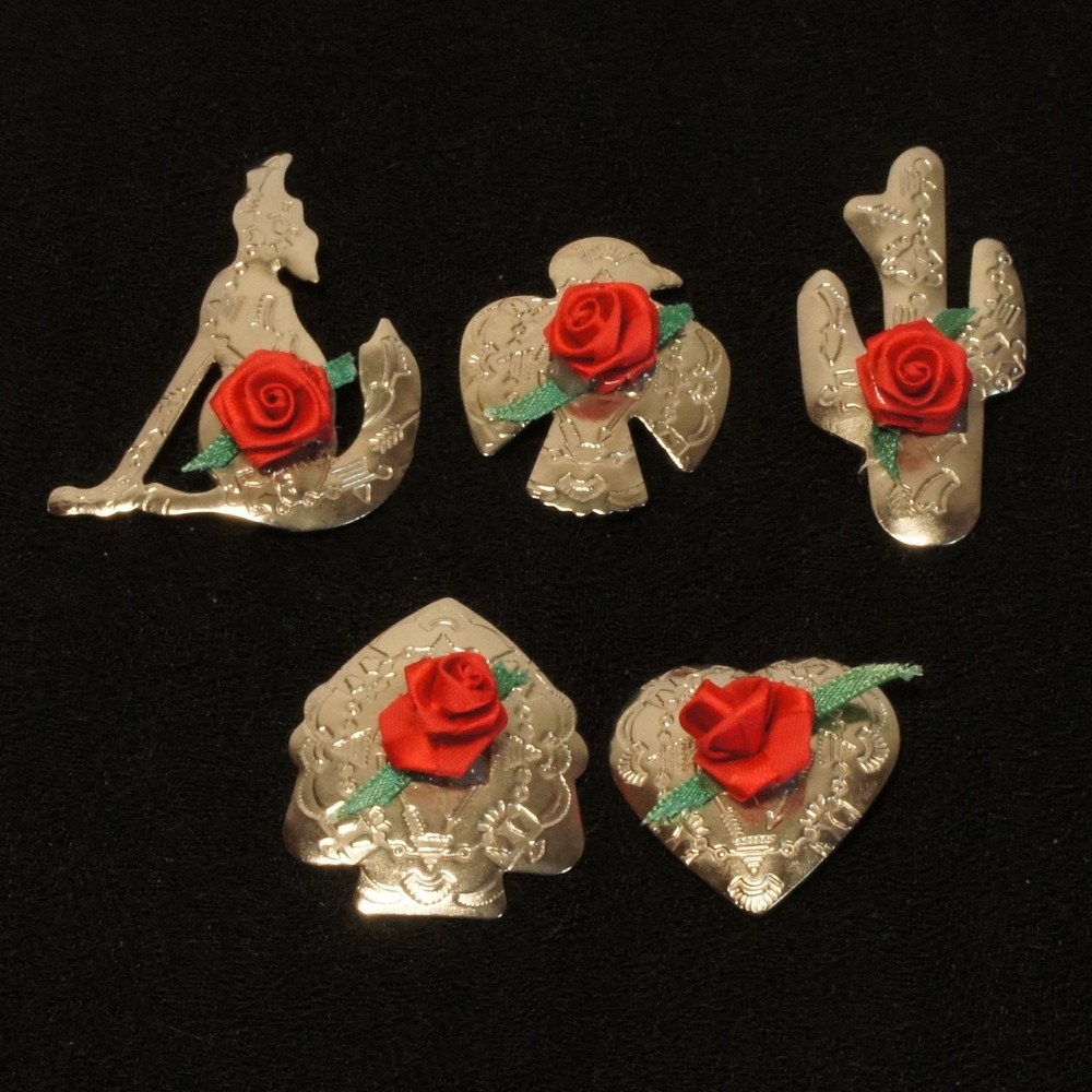 Vintage Button Covers Lot 5 Western Cowboy Rose Silver Tone Heart Eagle
